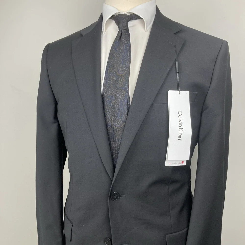 Calvin Klein‎ Mens Slim Fit Suit Jacket 44L Wool Blend Stretch Blazer F01011